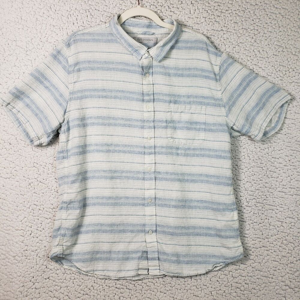 Outerknown Button-Up Shirt Men's XL Blue Stripe Hemp Blend Coastal Boho